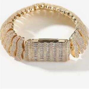 Neiman Marcus Gold-Tone Crystal Pavé Hinged Statement Bracelet